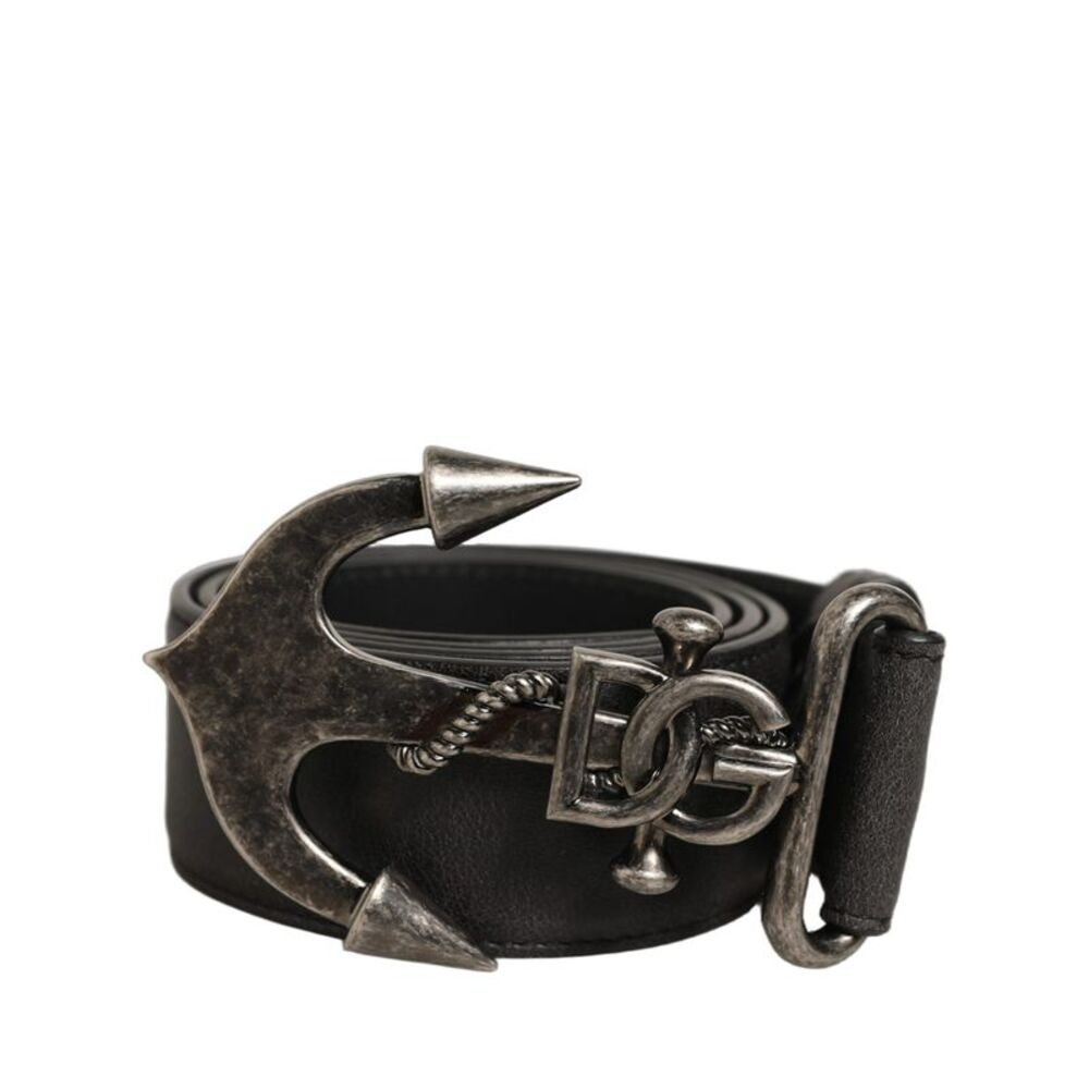 Dolce & Gabbana Black Leather Anchor Logo Metal Buckle Men's Belt